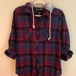 Flannel shirt with hoodie